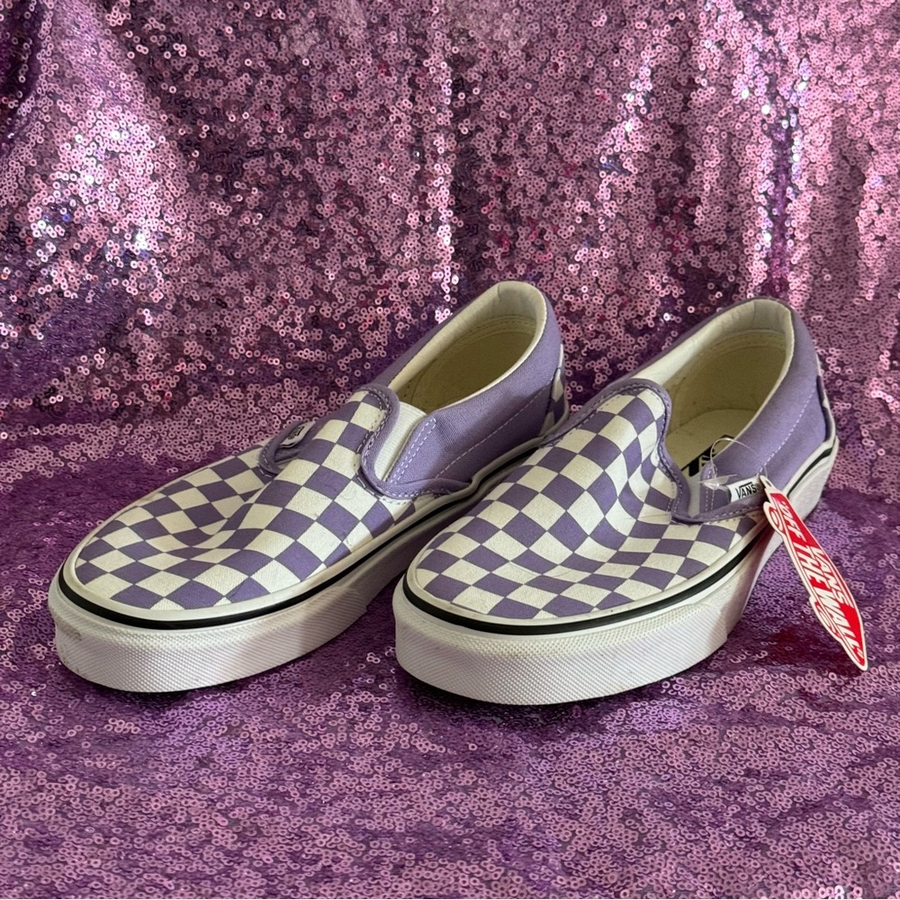 COPY - Checkered vans purple size 7 woman slip on new never worn
